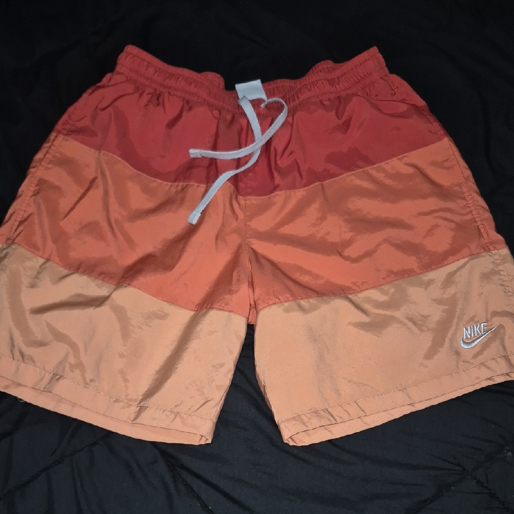 Nike Men's Red and Orange Color Block Shorts